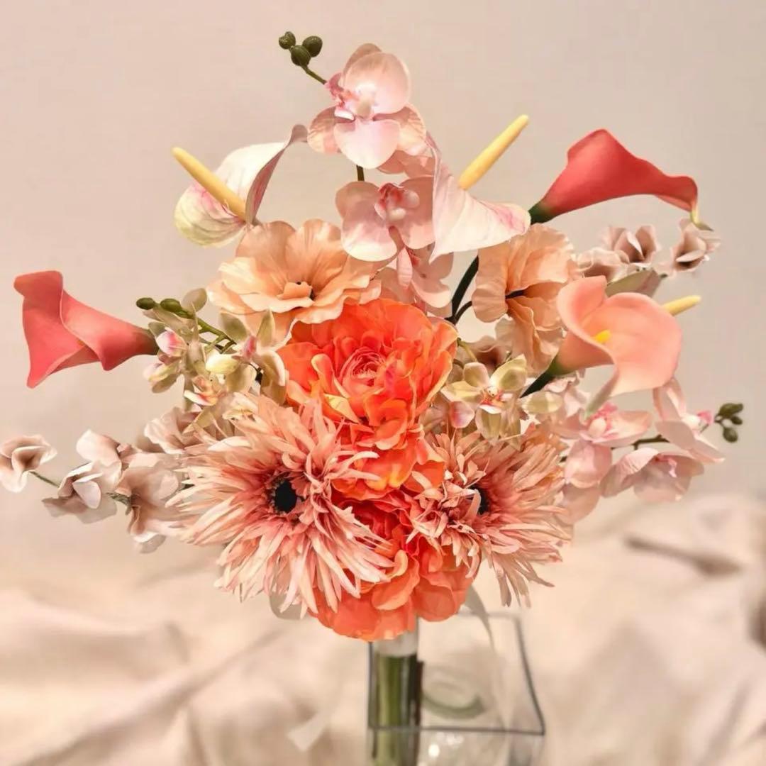 【即日発送】アーティフィシャルフラワーブーケ 結婚式 前撮り 造花 蘭 カラー