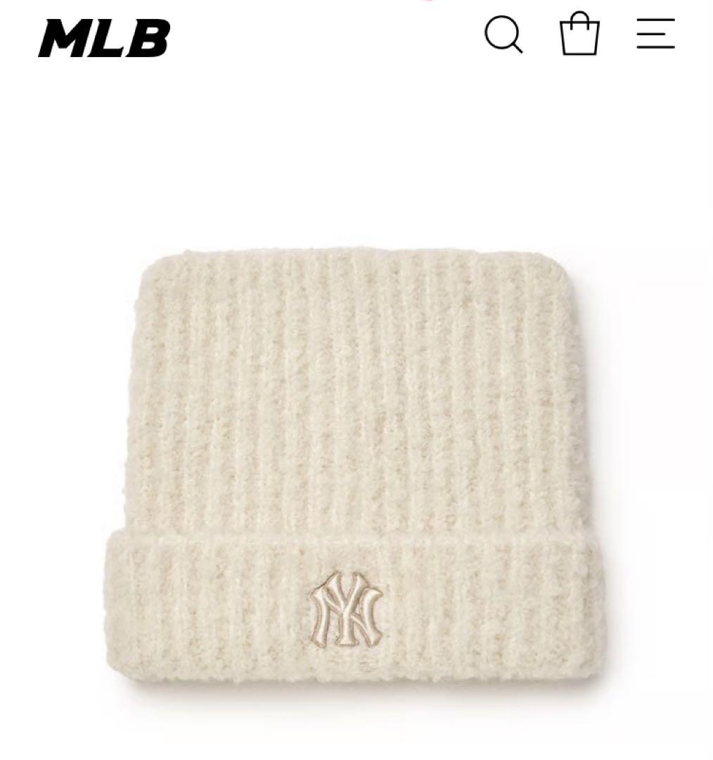 ★新品★ MLB 韓国限定 ビーニー 猫耳 クリーム　ニット帽　カリナ着用