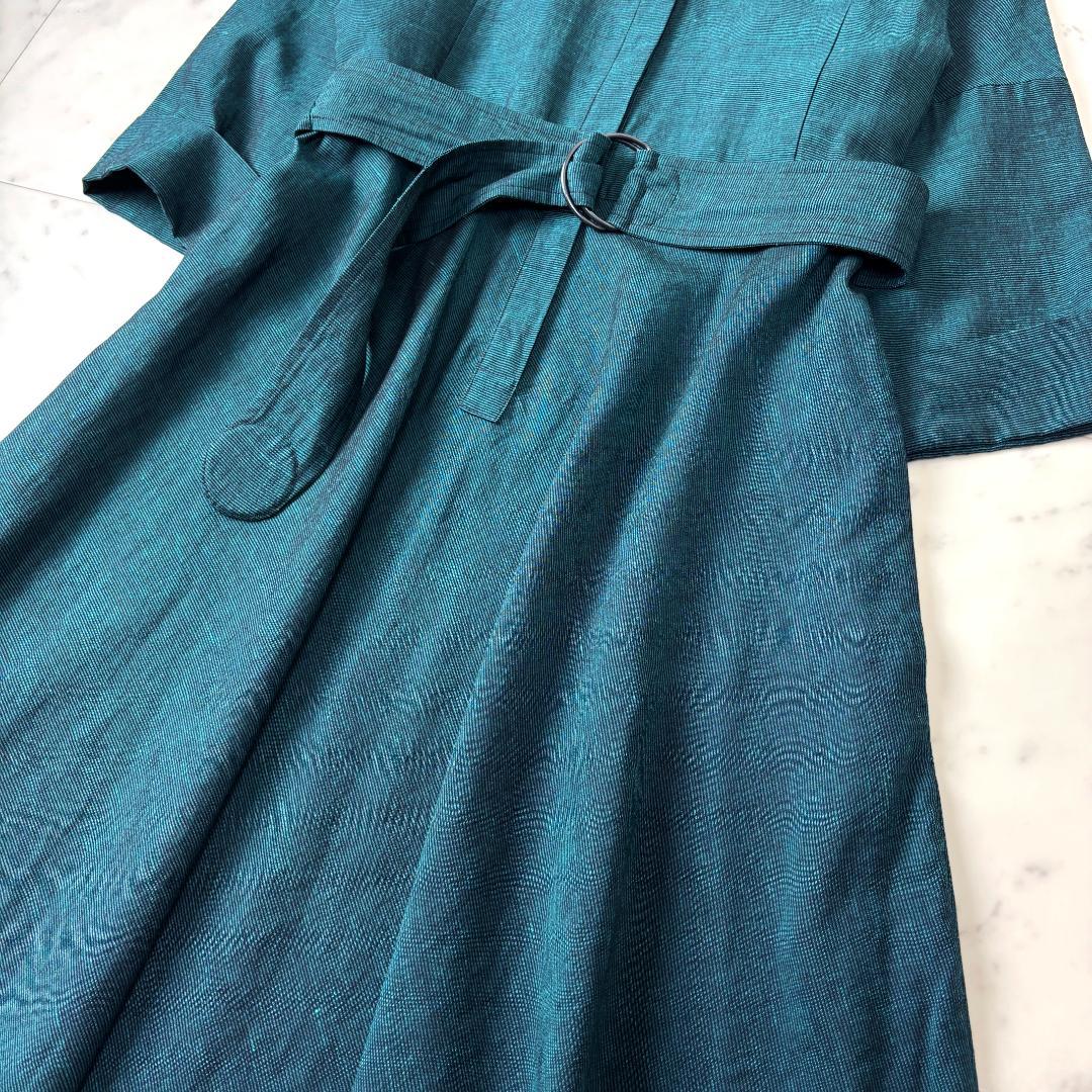 AKRIS リネン混 ロング シャツワンピース IT42 ベルト付き マキシ丈