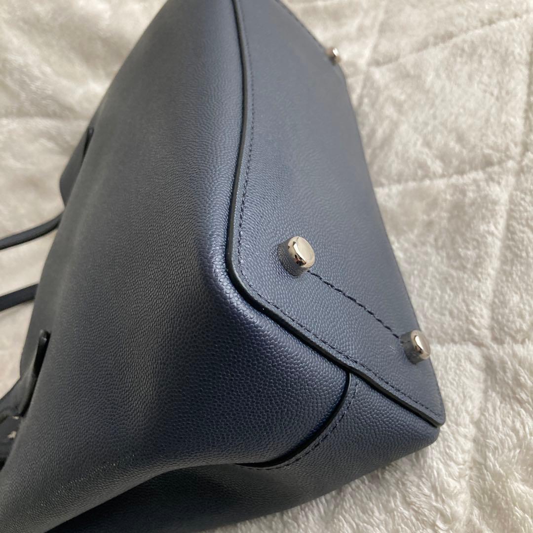 新品同様COACH 2wayトートバッグ　ネイビー系　レザー　91490