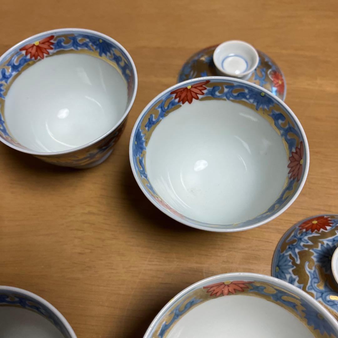 蓋付き小鉢５客 その３（有田焼　華古伊万里様式　菊唐草文様　薄作り）