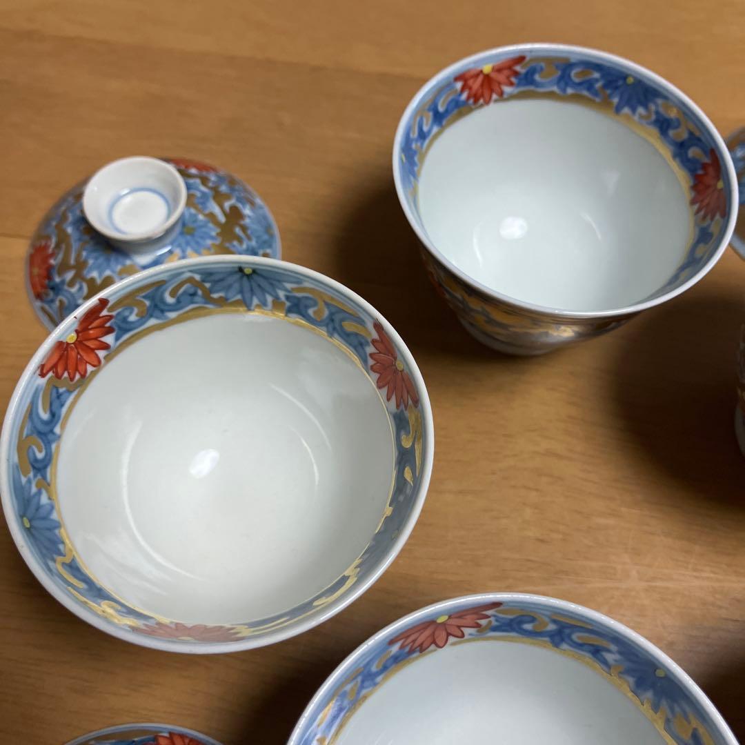 蓋付き小鉢５客 その３（有田焼　華古伊万里様式　菊唐草文様　薄作り）
