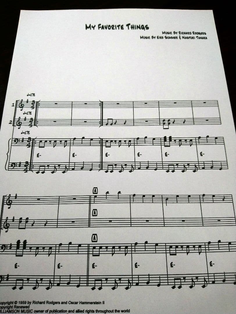 フルート、バイオリン、ピアノ トリオ楽譜６曲セット　手書き風楽譜