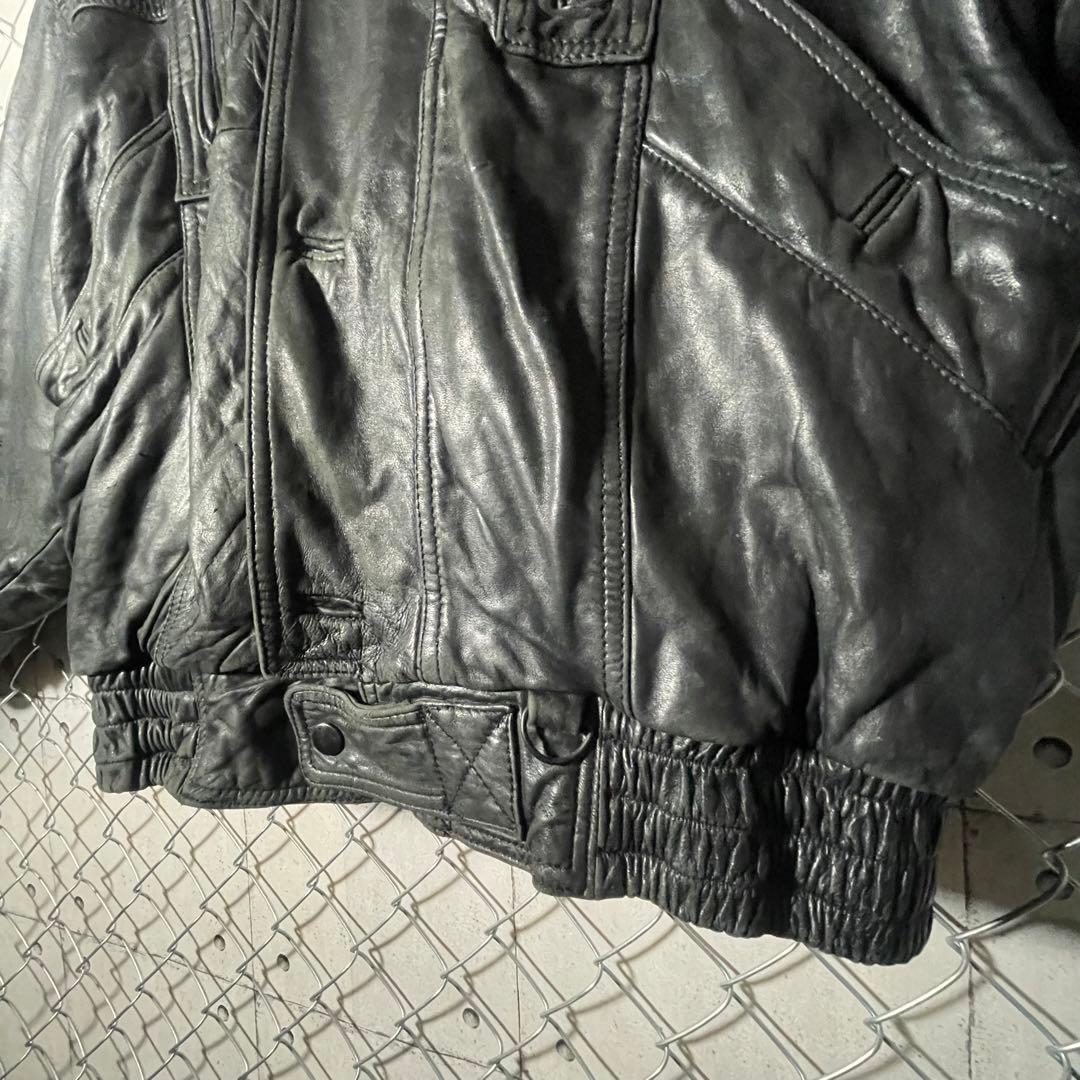 MASSINI レザージャケット シープスキン 羊革 革ジャン 短丈 黒 L