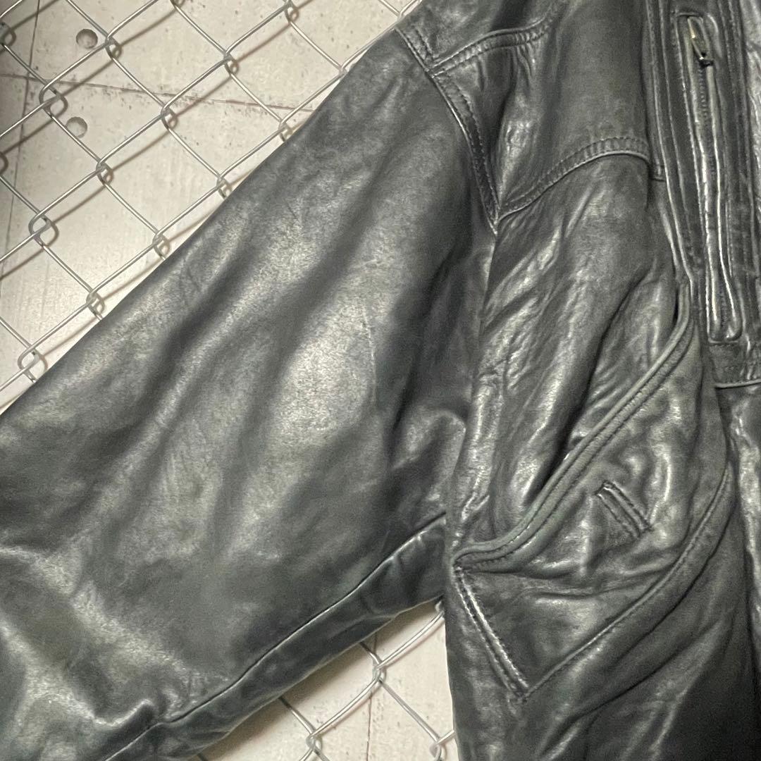 MASSINI レザージャケット シープスキン 羊革 革ジャン 短丈 黒 L