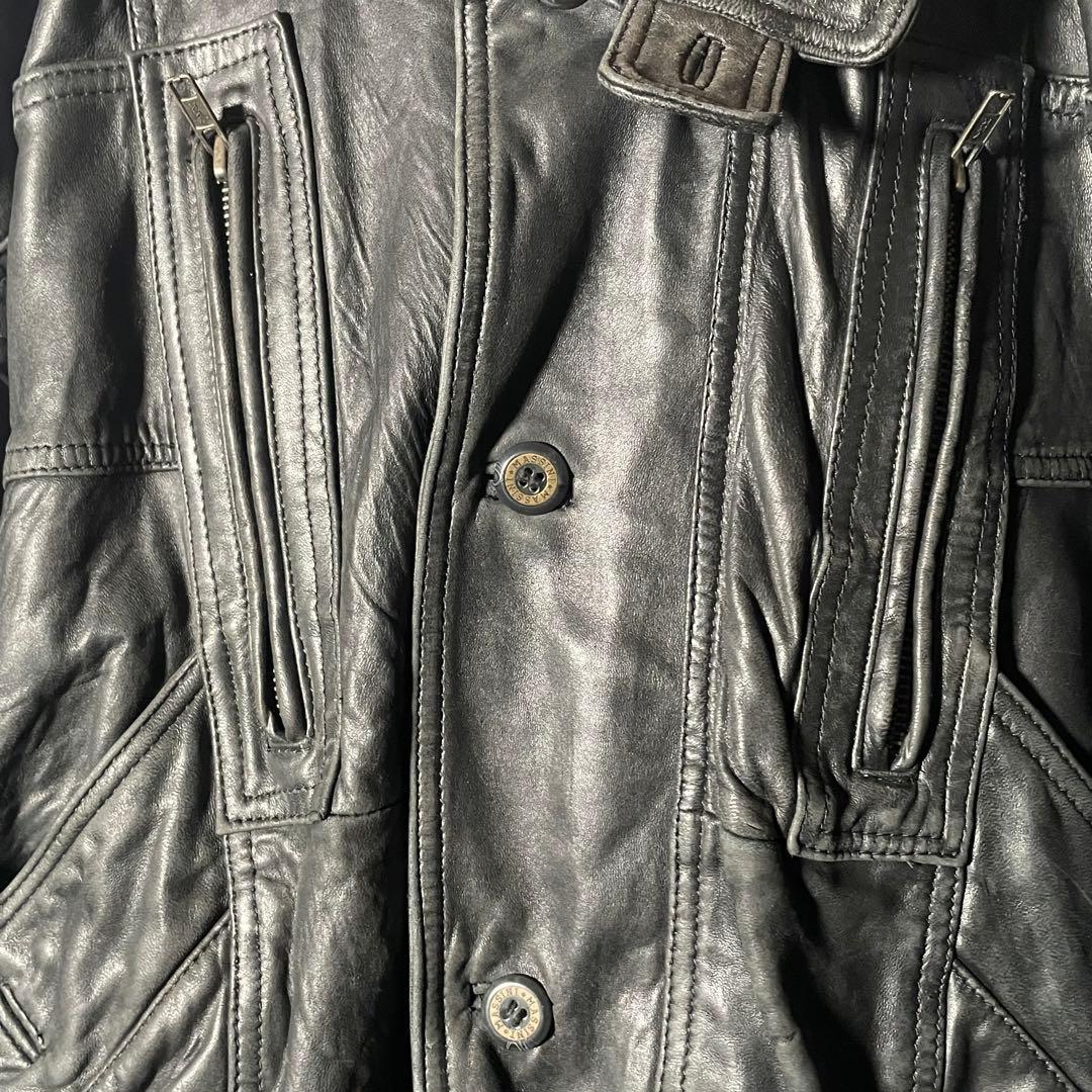 MASSINI レザージャケット シープスキン 羊革 革ジャン 短丈 黒 L