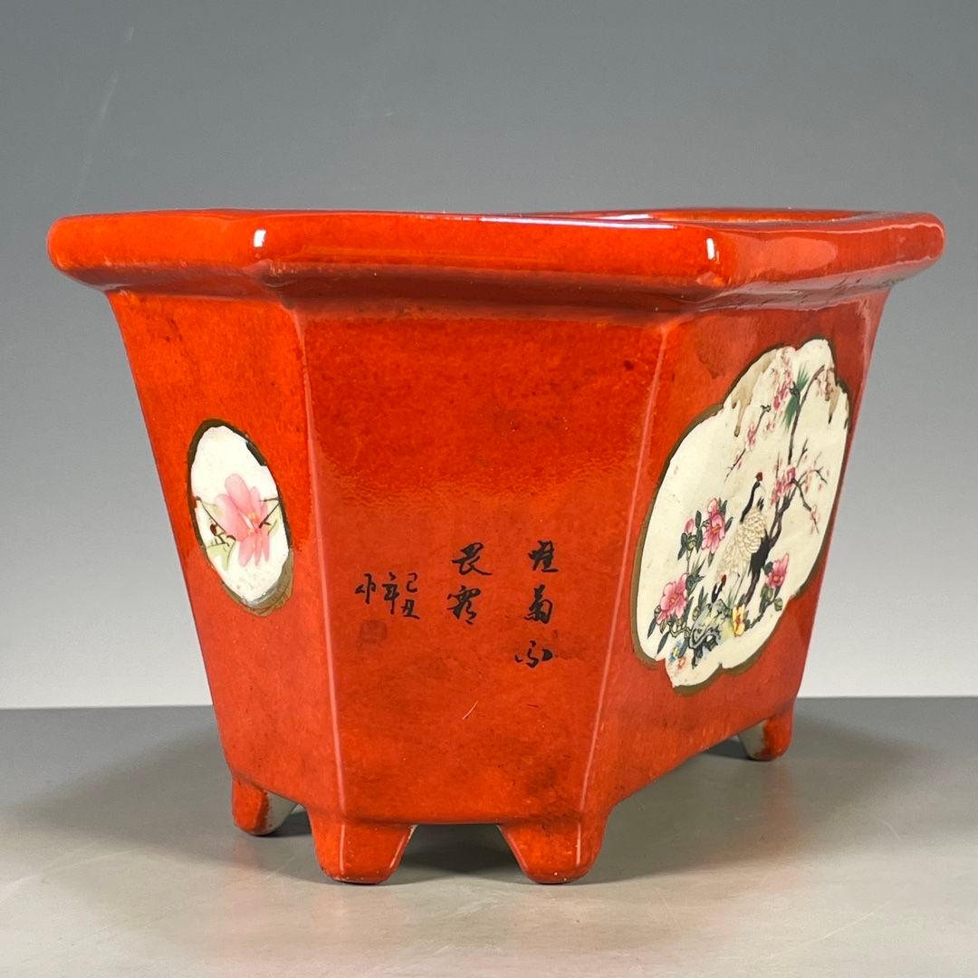 花鳥図紋 六稜鉢 盆栽鉢 多肉植物 植木鉢小品大品盆栽鉢 陶器鉢