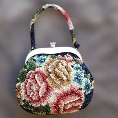 花柄手刺繍 総ビーズハンドバッグ