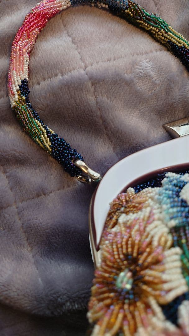 花柄手刺繍 総ビーズハンドバッグ