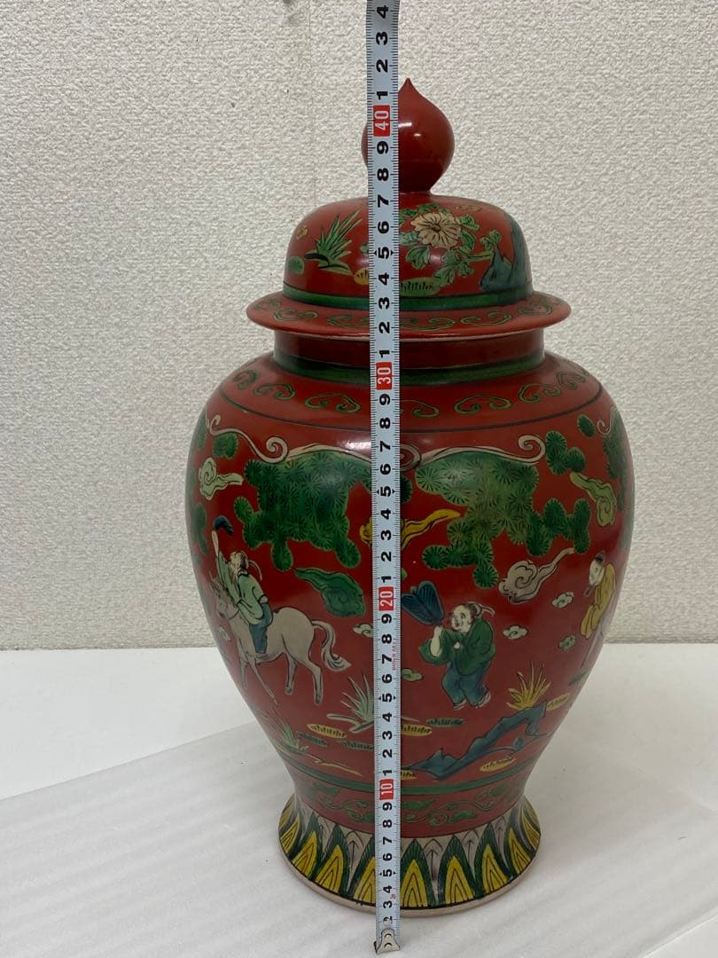 3-2030 九谷焼　木米作　色絵 角福 花瓶 壺 大型 飾り壺