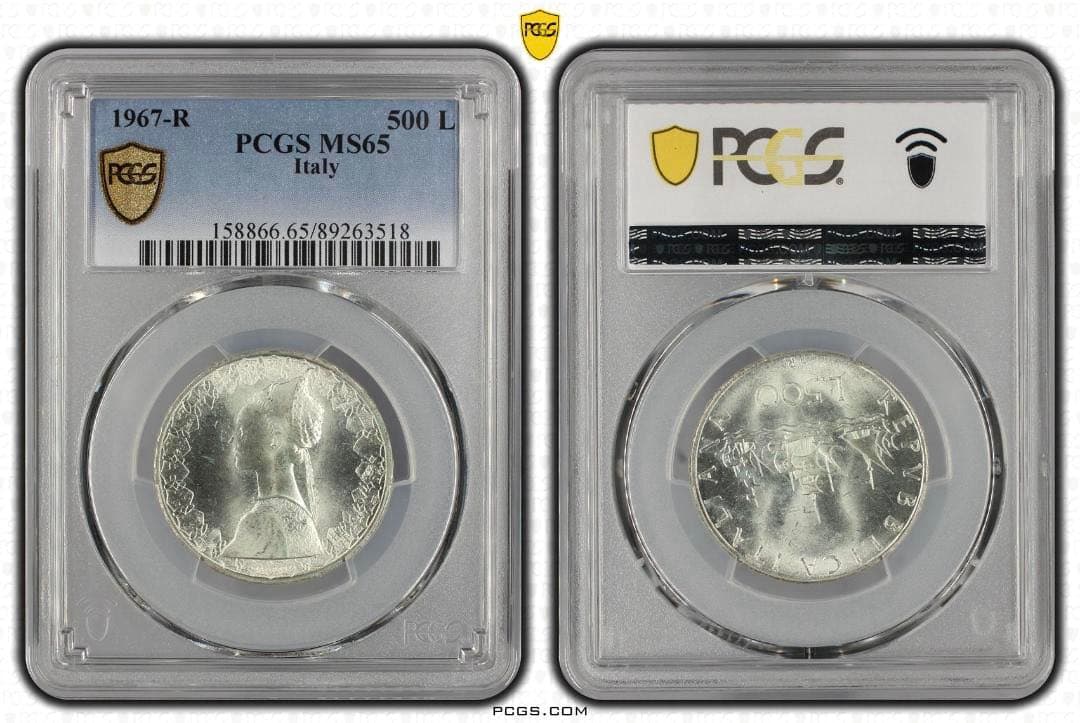 ★★★★おすぎ★★★★1967年イタリア500リラ銀貨★PCGS MS65