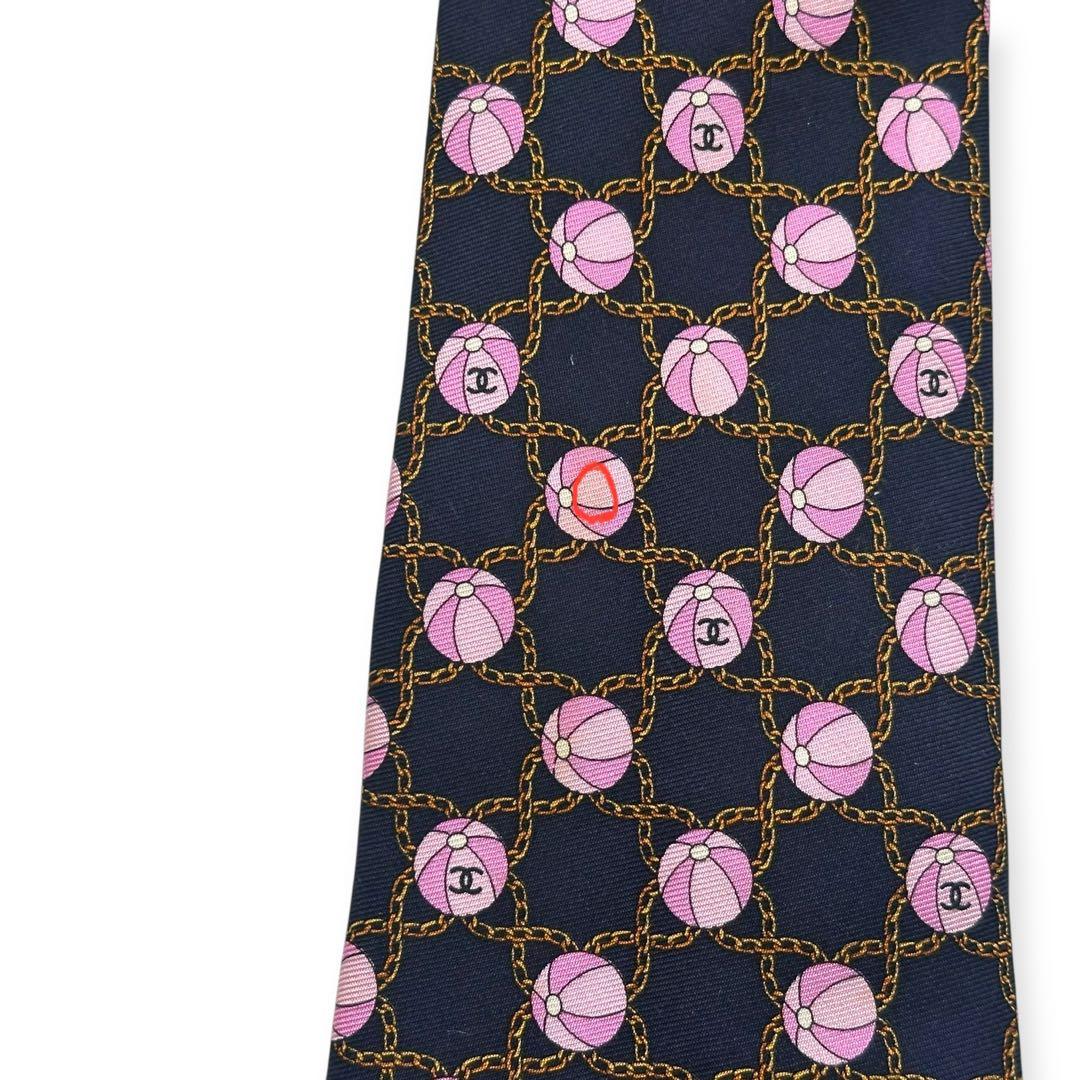 良品✨CHANEL ネクタイ　シャネル ココマーク　チェーン　シェル　ピンク