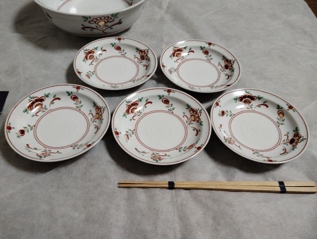 新品　未使用　たち吉 赤絵花文 取り皿揃 橘吉 大皿 小皿 　6点 赤絵　花文