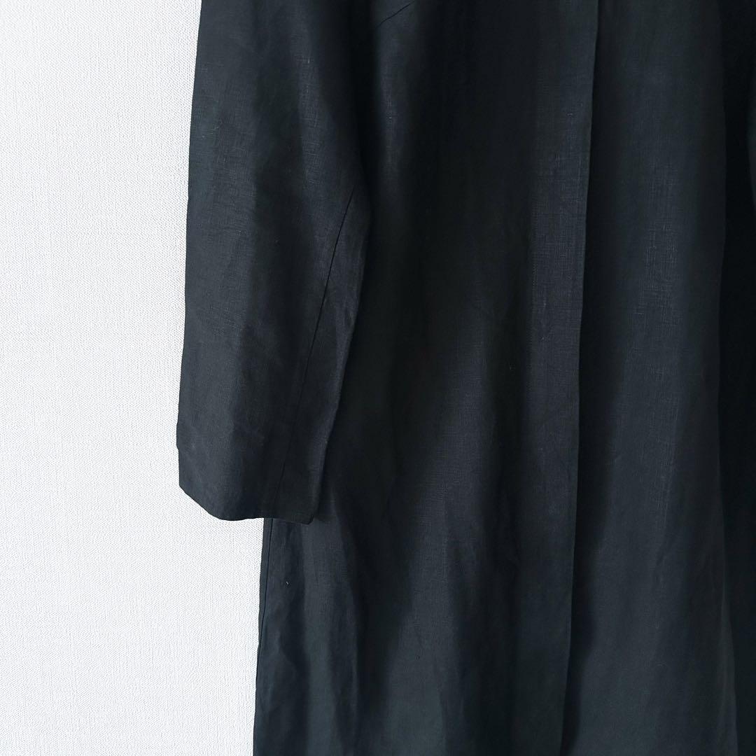 【美品】MaxMara リネン100% ロングシャツワンピース 黒 ブラック