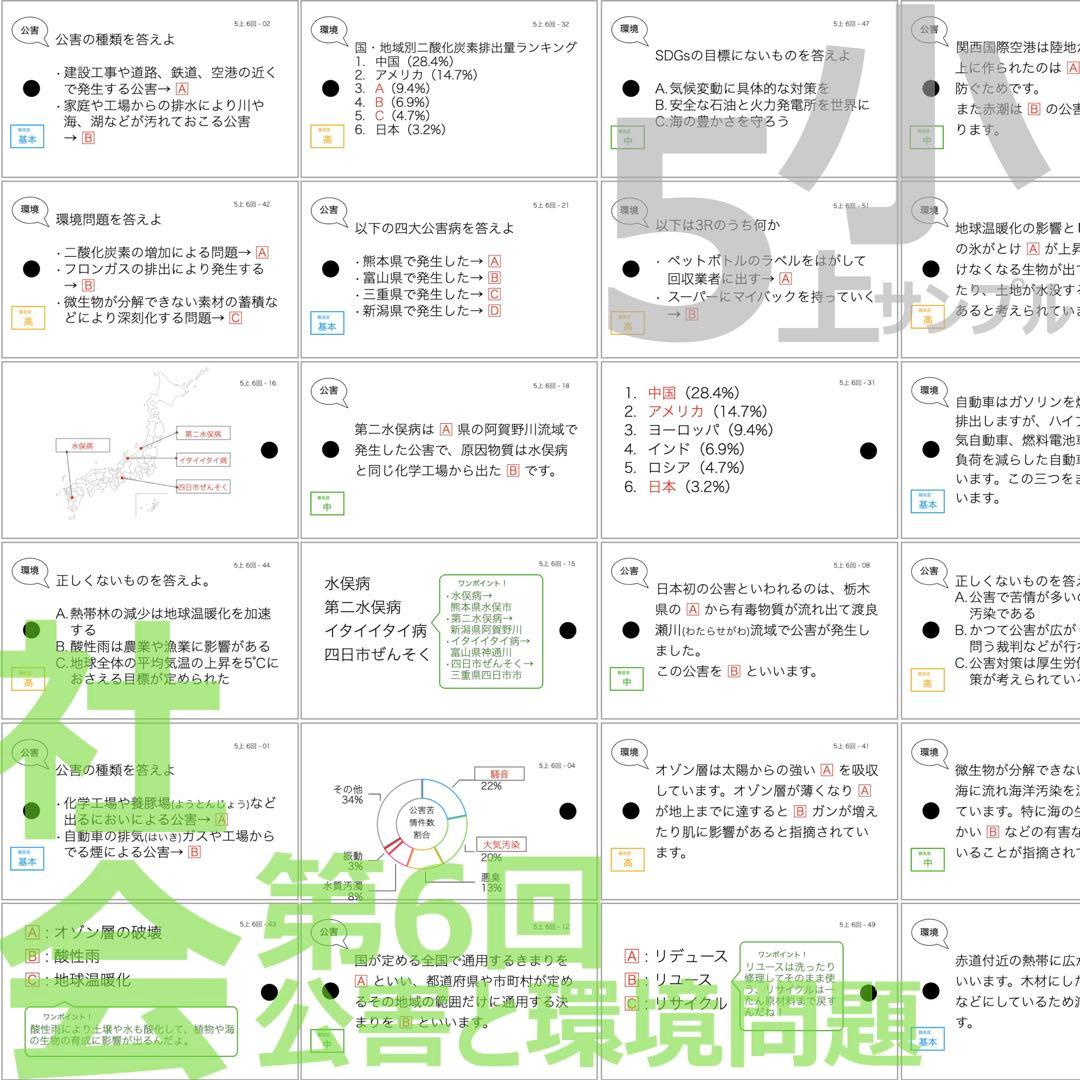 中学受験 暗記カード【5年上 社会 1-9回セット】組分けテスト 予習シリーズ