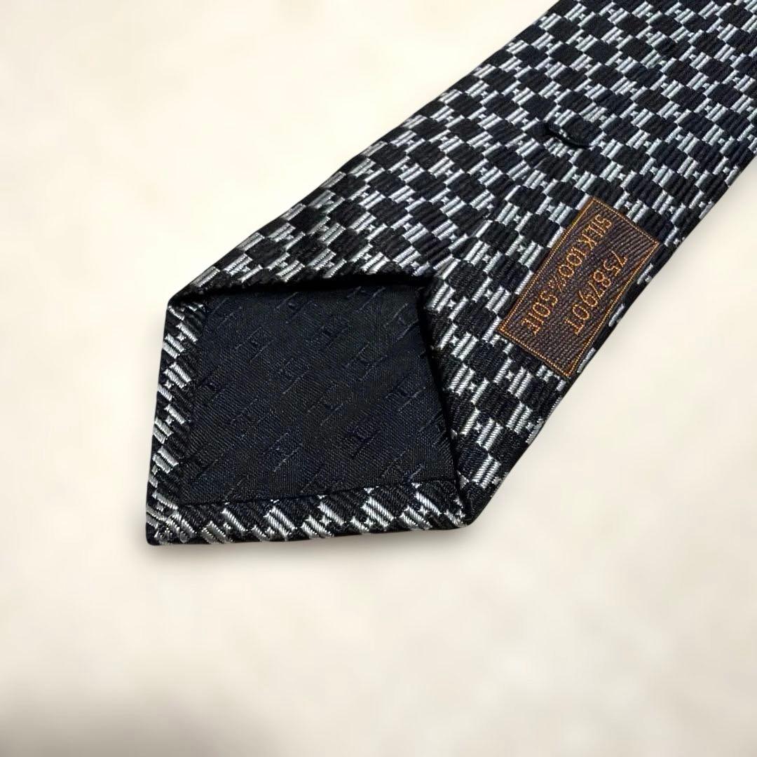 【美品】HERMES エルメス ネクタイ H織り ファソネ ブラック系