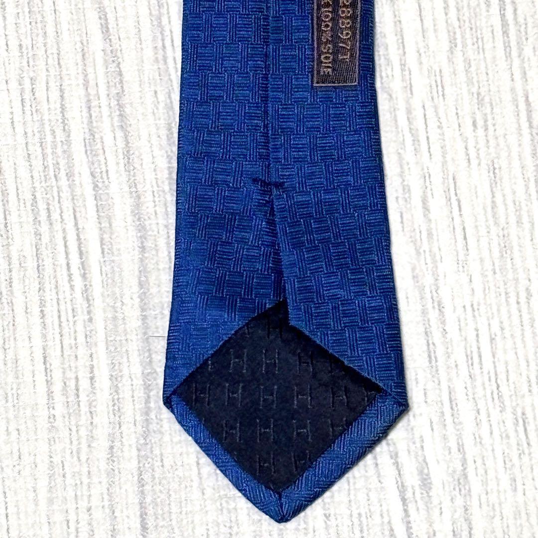 高級 HERMES エルメス ネクタイ H柄 MADE IN FRANCE 青