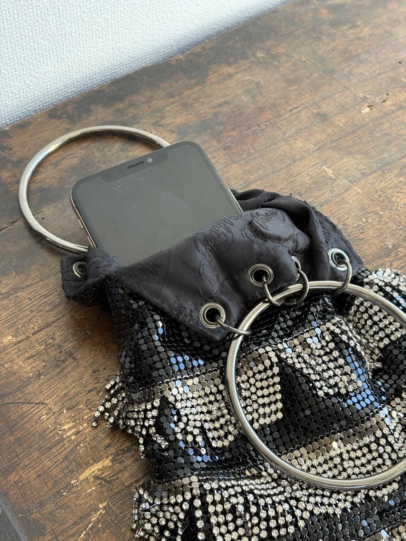 Whiting&Davis フリンジ パーティバッグ Black Silver