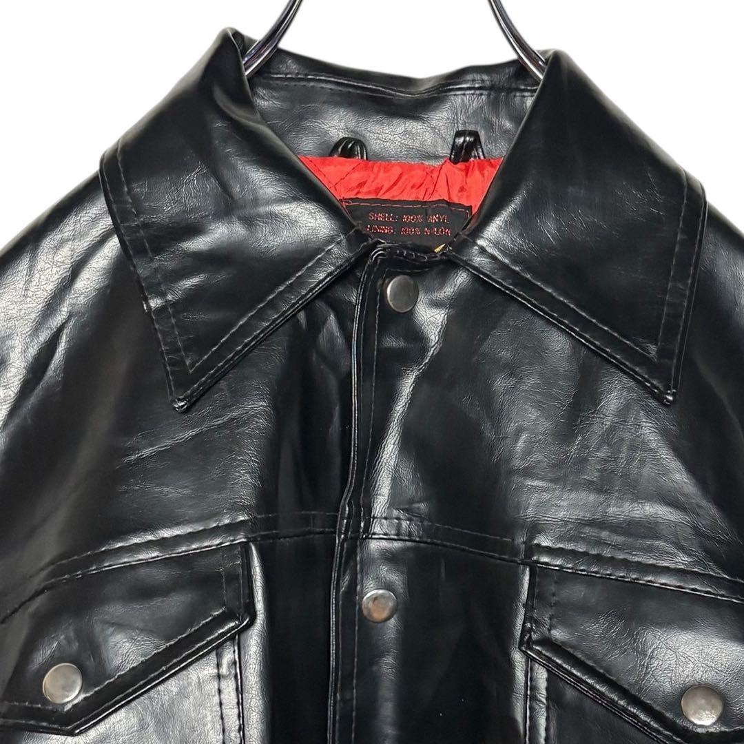 90sヴィンテージUSA古着 フェイクレザージャケット 黒 L バックプリント