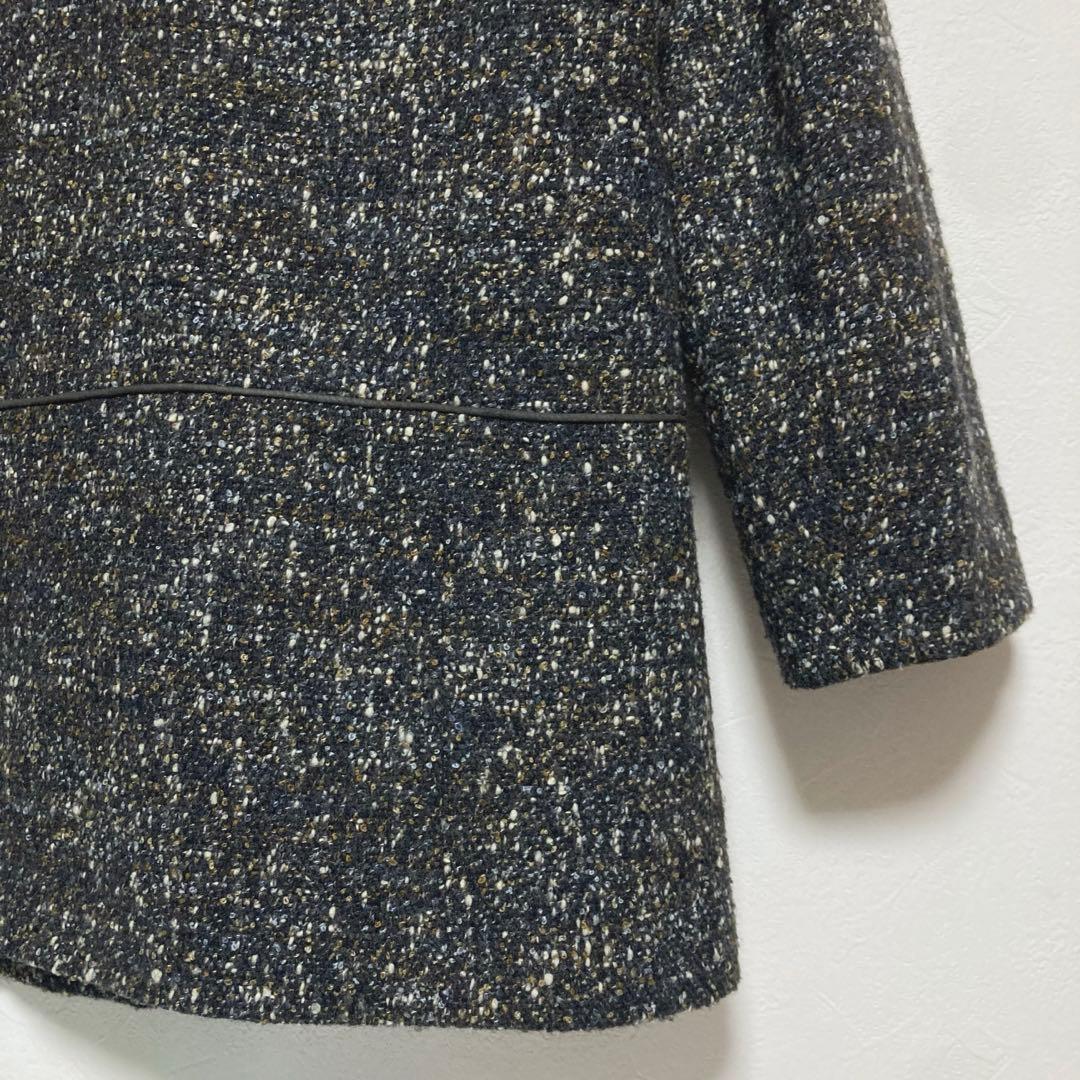 LANVIN COLLECTIONランバン ツイードステンカラーコート Lミディ