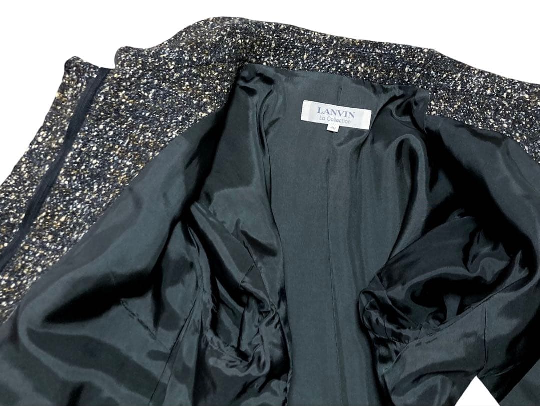 LANVIN COLLECTIONランバン ツイードステンカラーコート Lミディ
