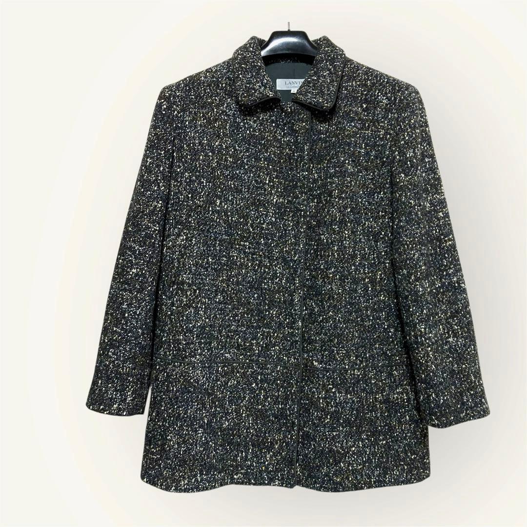 LANVIN COLLECTIONランバン ツイードステンカラーコート Lミディ