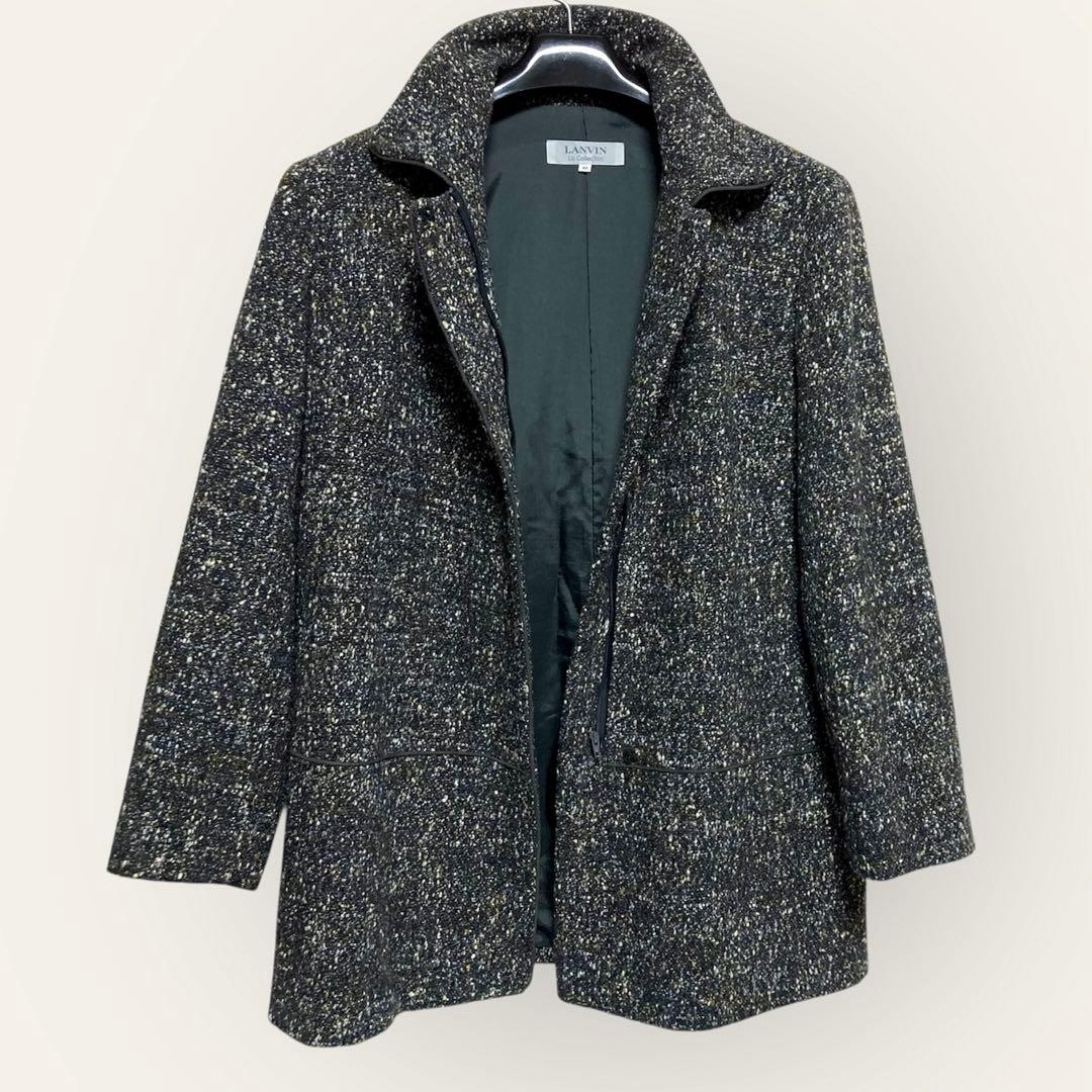 LANVIN COLLECTIONランバン ツイードステンカラーコート Lミディ