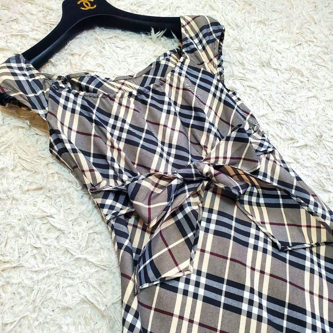 美品 バーバリーブルーレーベル ノバチェック ワンピース ウエストリボン
