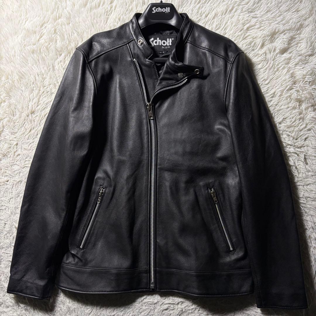 極美品■schott ライダースジャケット　セミダブル　羊革　ブラック　XL