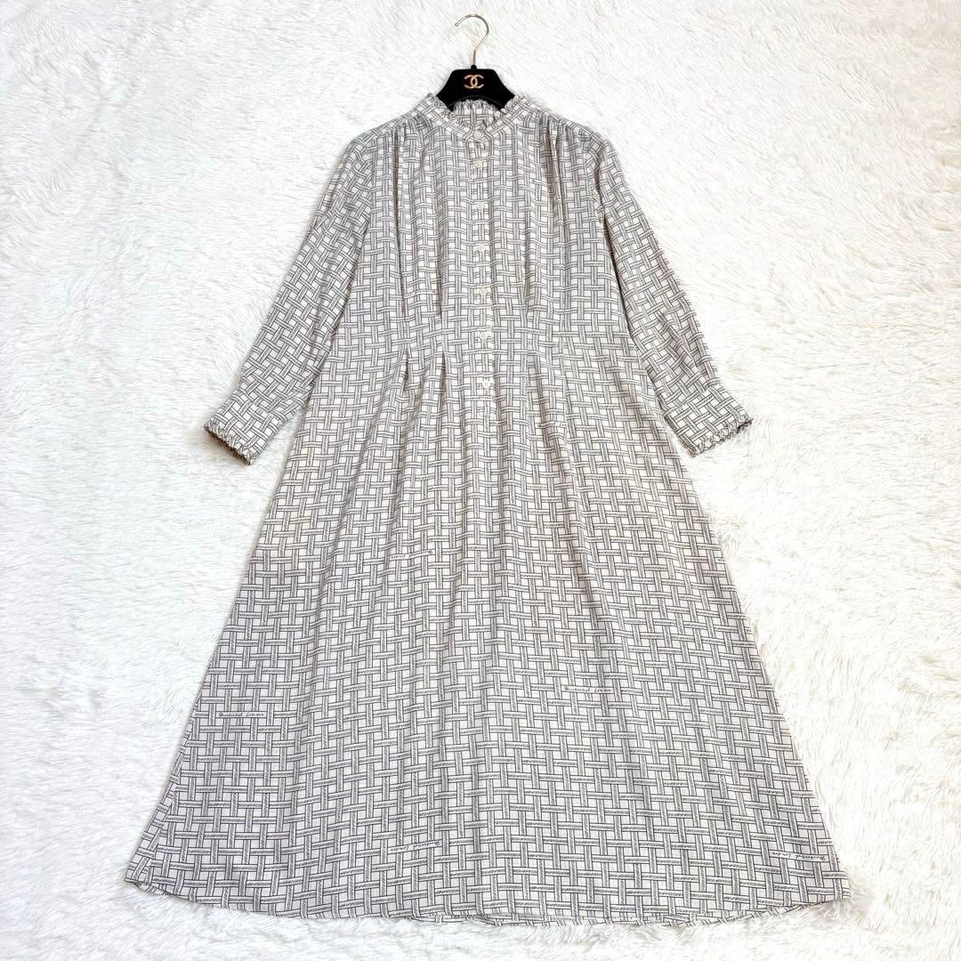 美品　マッキントッシュロンドン 総柄 フレアワンピース L ロングワンピース　白