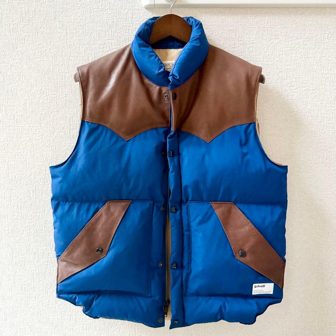 【使用2回】Schott レザーコンビベスト RANCHER ネイビー Lサイズ