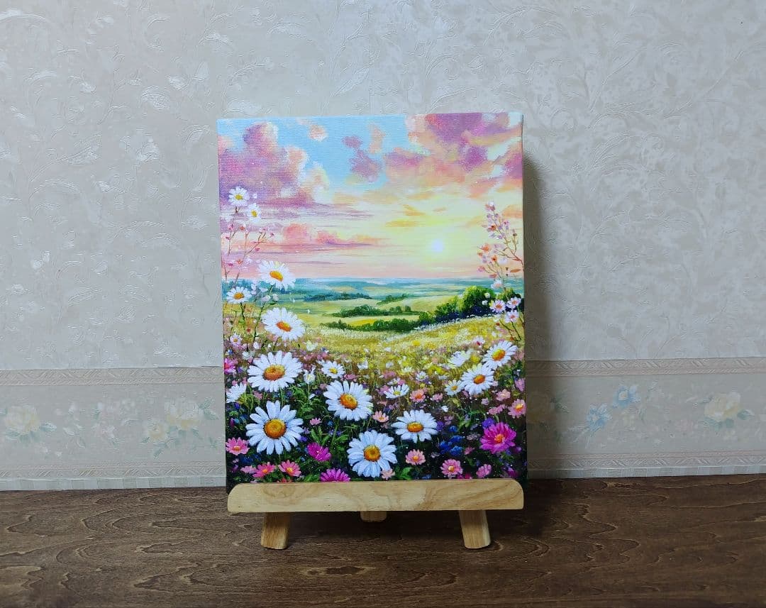 モ*猫様 【春の夕暮れ】アクリル画 F3 風景画 絵画