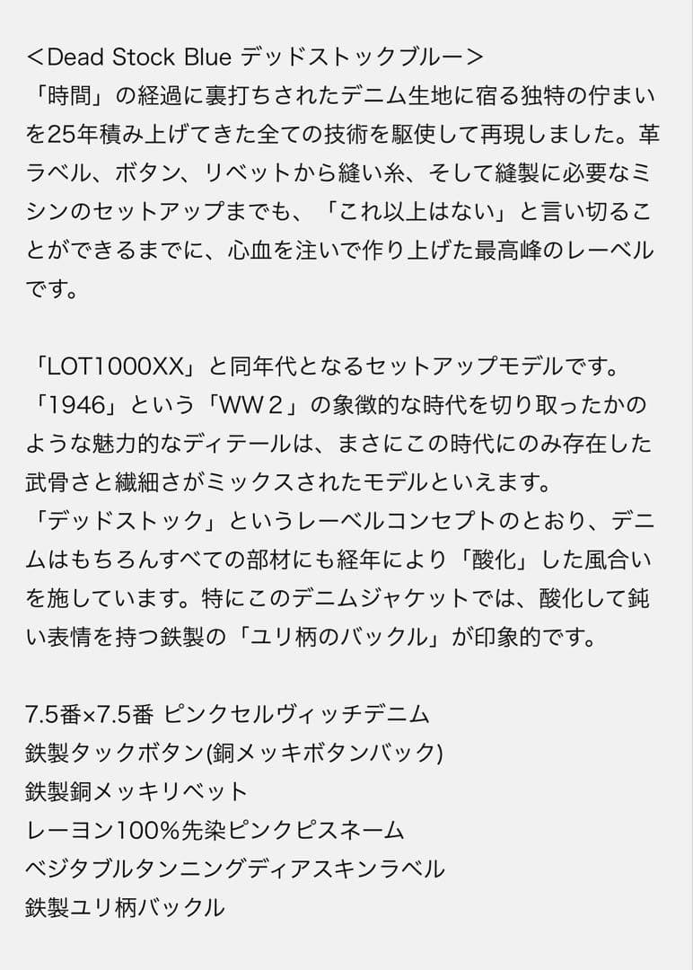 ジャケット・アウター WAREHOUSE 2000XX DEAD STOCK BLUE 1946 42
