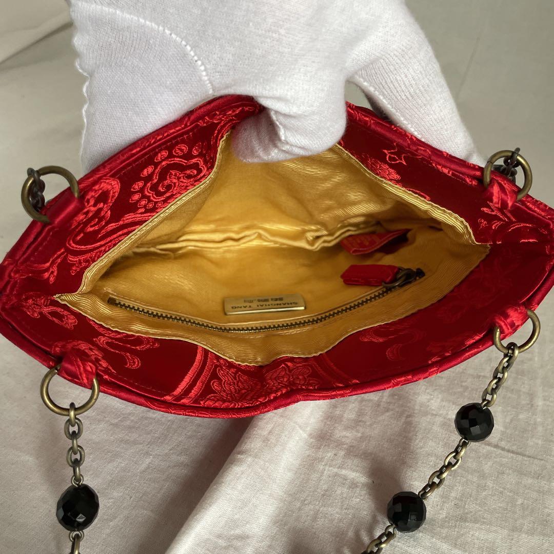 未使用品✨赤と金魚で縁起が良い✨　シャンハイタン　翡翠　シルク　パーティーバッグ