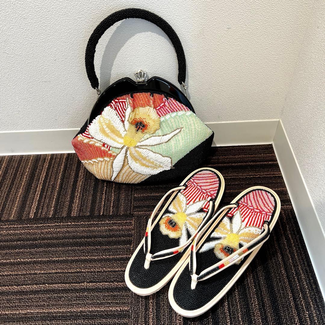 【美品】和装ビーズバッグ ビーズ草履 レトロバッグ