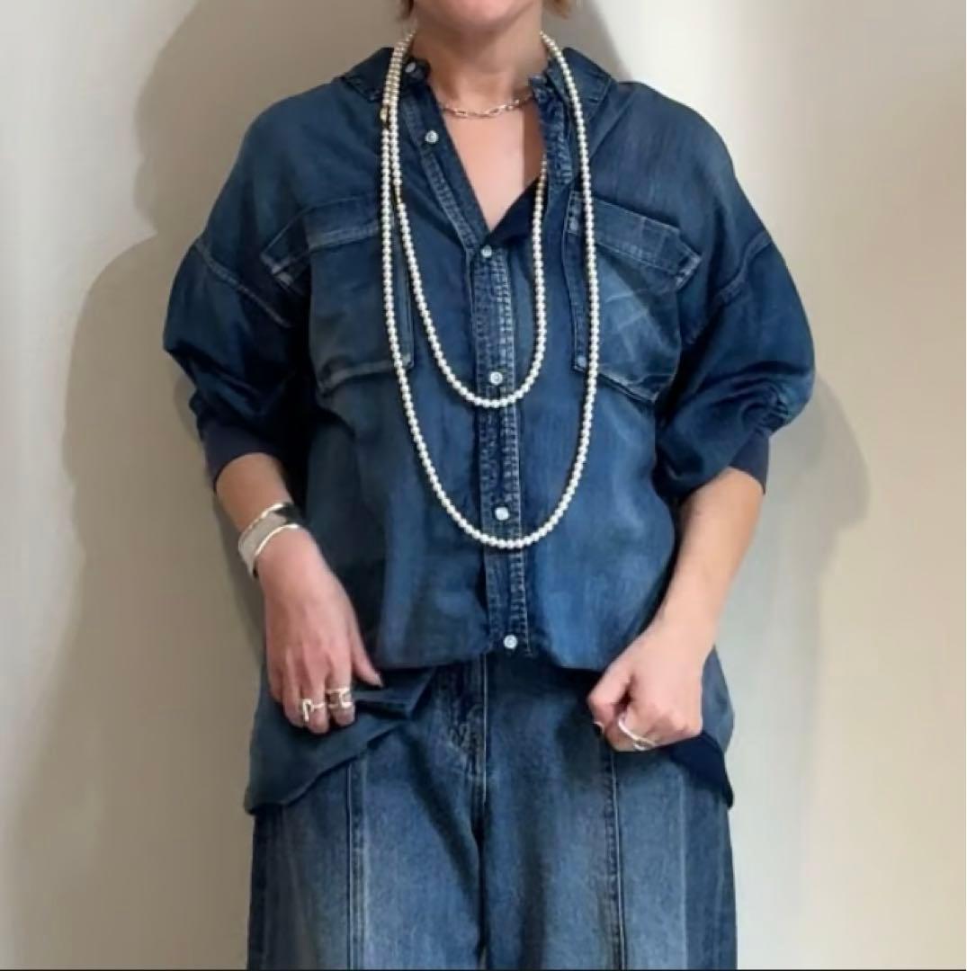 【ミッキー様】dignite collier シアーデニムシャツ袖リブ/ネイビー