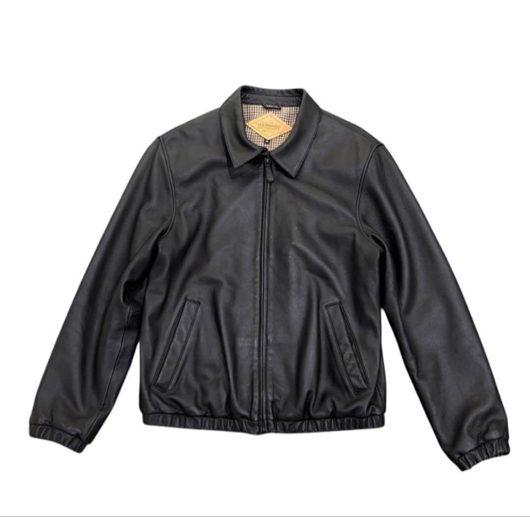 ハーバード大学 ラムレザー ジャケット M 黒 高級感 90s 美品　短丈