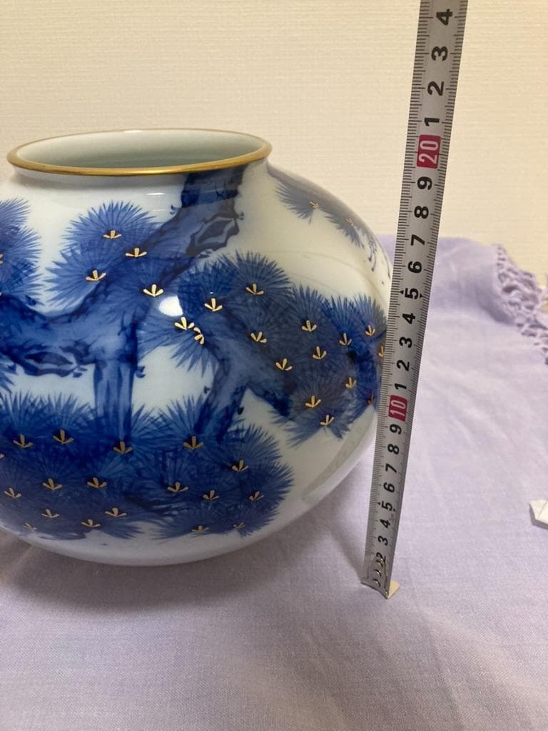 香蘭社 花瓶染錦 老松文 金彩