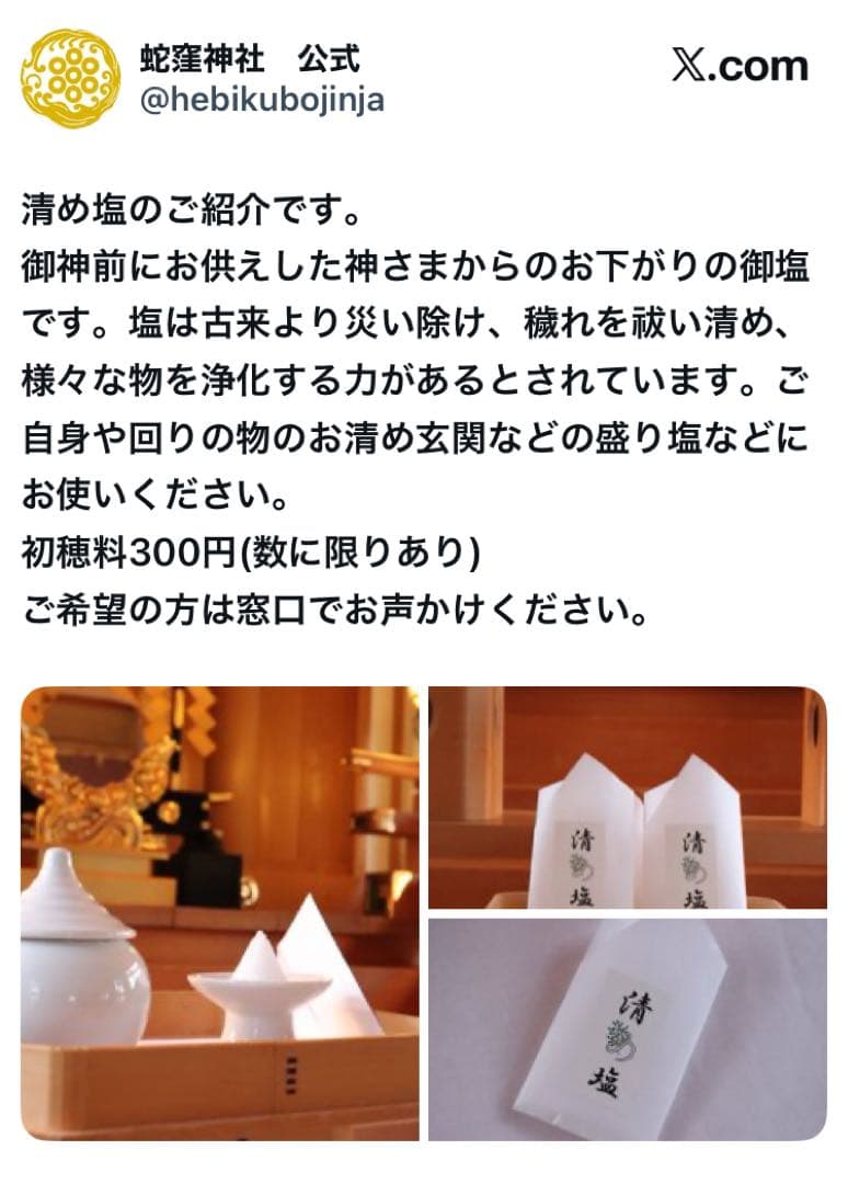 【最新】12/26己巳の日 蛇窪神社 夢巳札＆巳くじ＆清め塩(計3品)