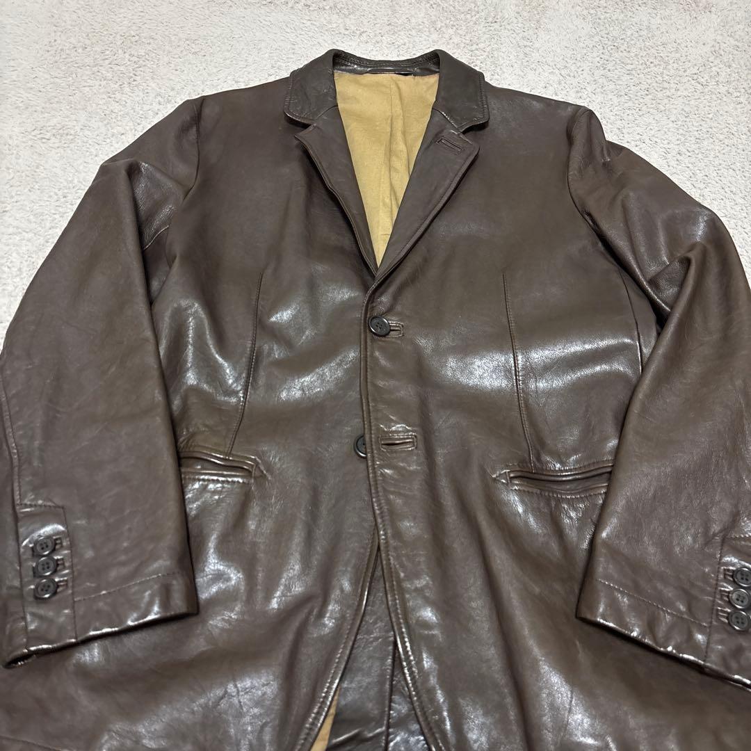 dunhill　ラムレザー　テーラードジャケット　ブラウン　羊革　本切羽