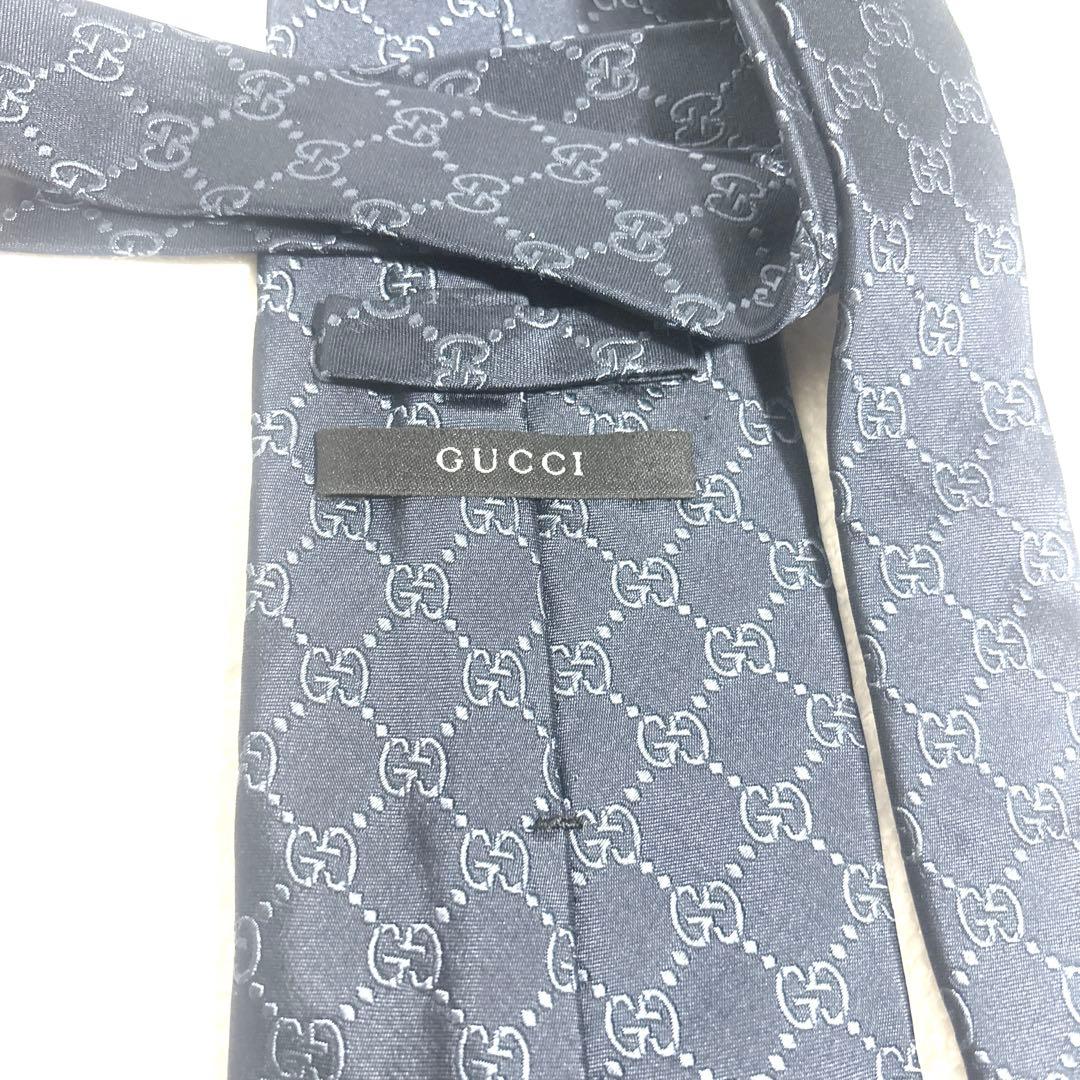 美品 GUCCI シルク ネクタイ GGロゴ ネイビー