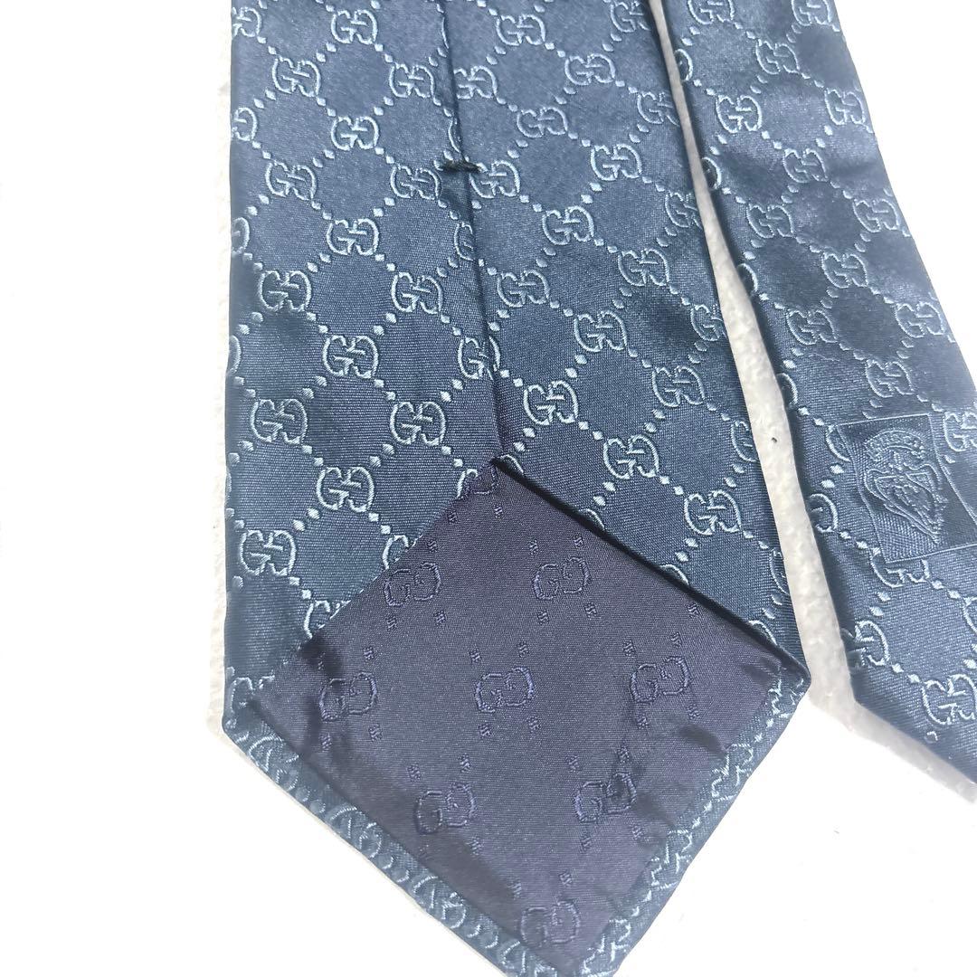 美品 GUCCI シルク ネクタイ GGロゴ ネイビー