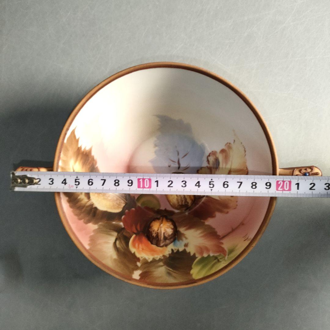 A1293-5/オールドノリタケ/果実図取手付ボウル17cm/飾鉢/懐石道具/