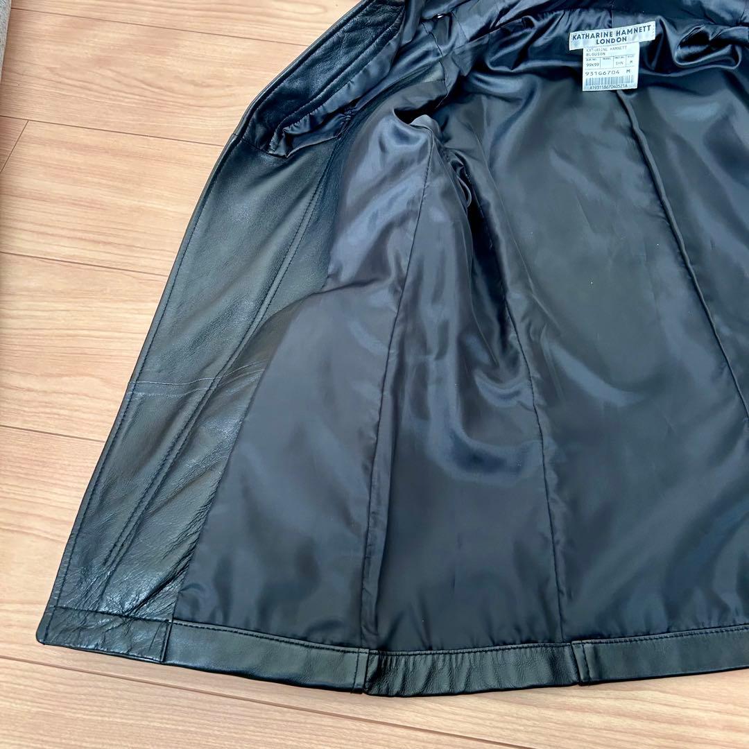 キャサリンハムネット ライダース レザージャケット M フーディー ブラック