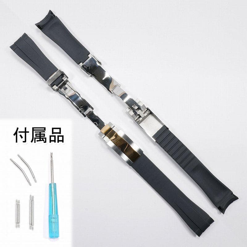 【ロゴ有り】互換ラバーベルト YGコンビバックル付き 20mm ブラックベルト
