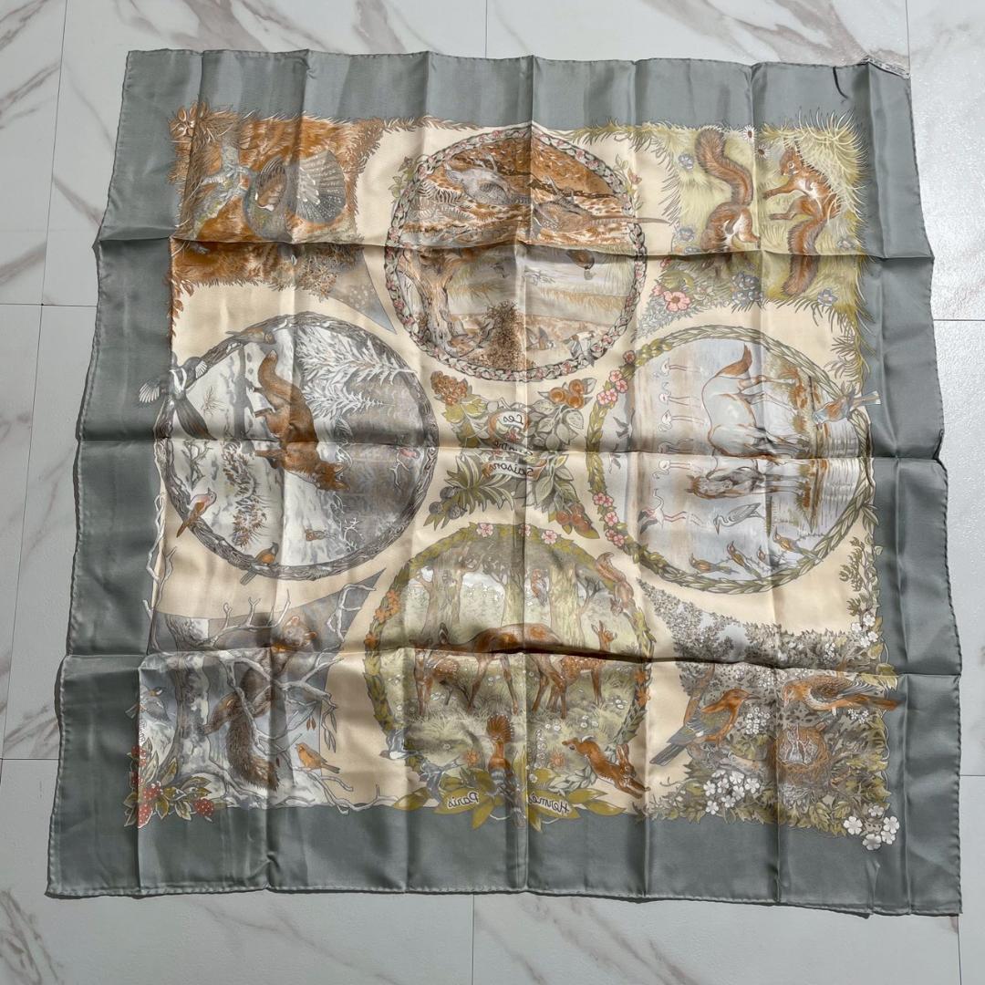 希少美品⭐︎HERMES エルメス カレ 90 シルク スカーフ 動物柄 四季