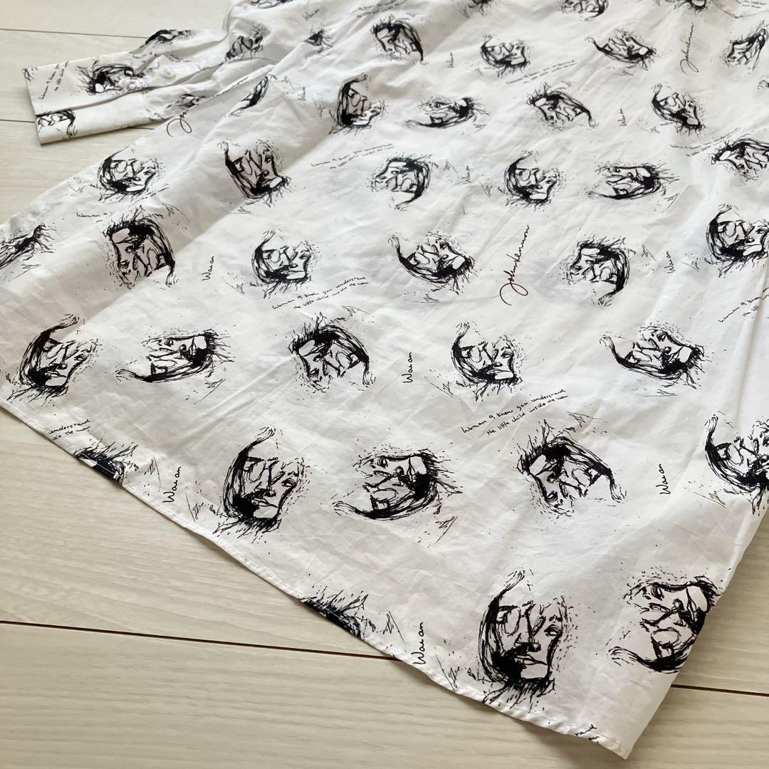 レア 新品 ジョンレノン オノヨーコ スケッチ ロング シャツ ワンピース 刺繍