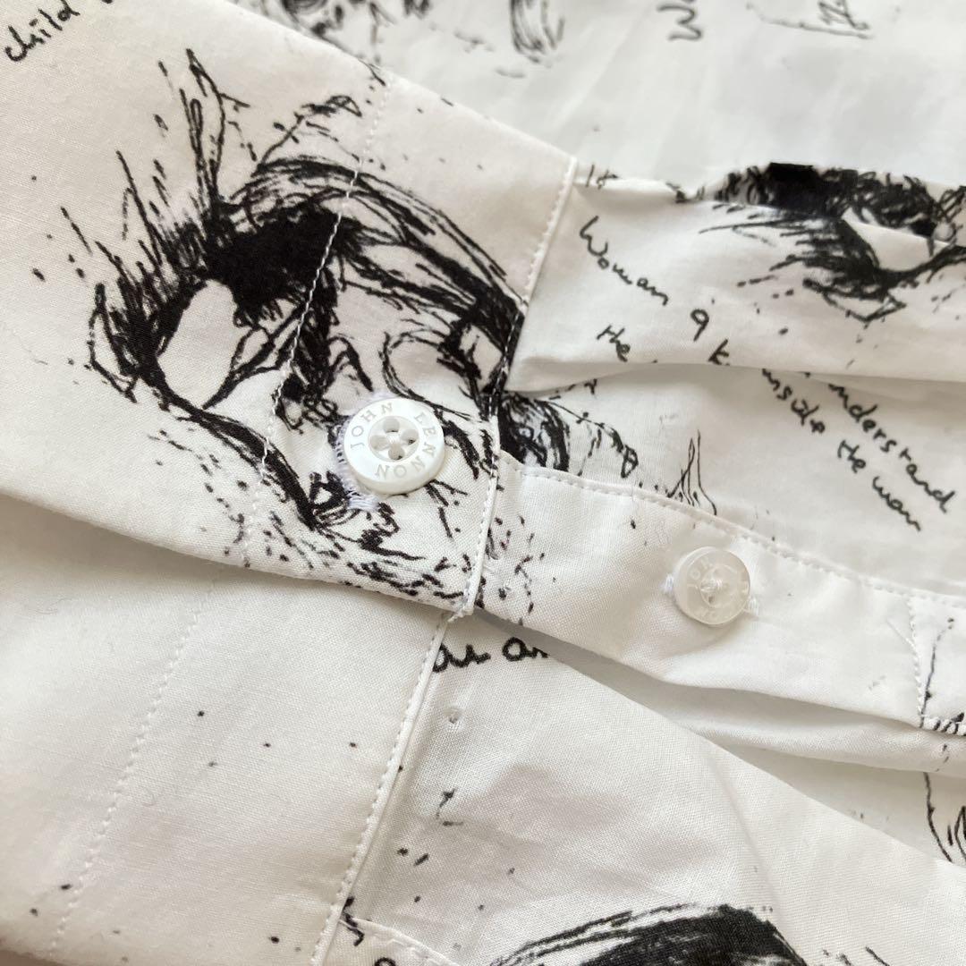レア 新品 ジョンレノン オノヨーコ スケッチ ロング シャツ ワンピース 刺繍