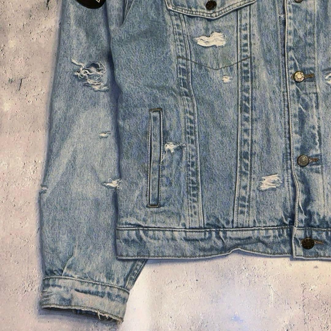 90s Y2K vintageスカル 炎 デニムジャケット ワッペン アメカジ