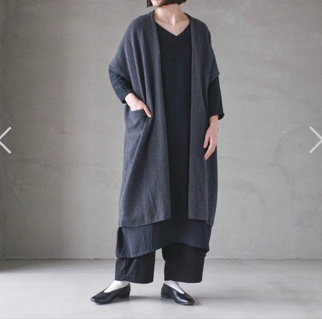 evam eva wool100% ロングジレ　カーディガン
